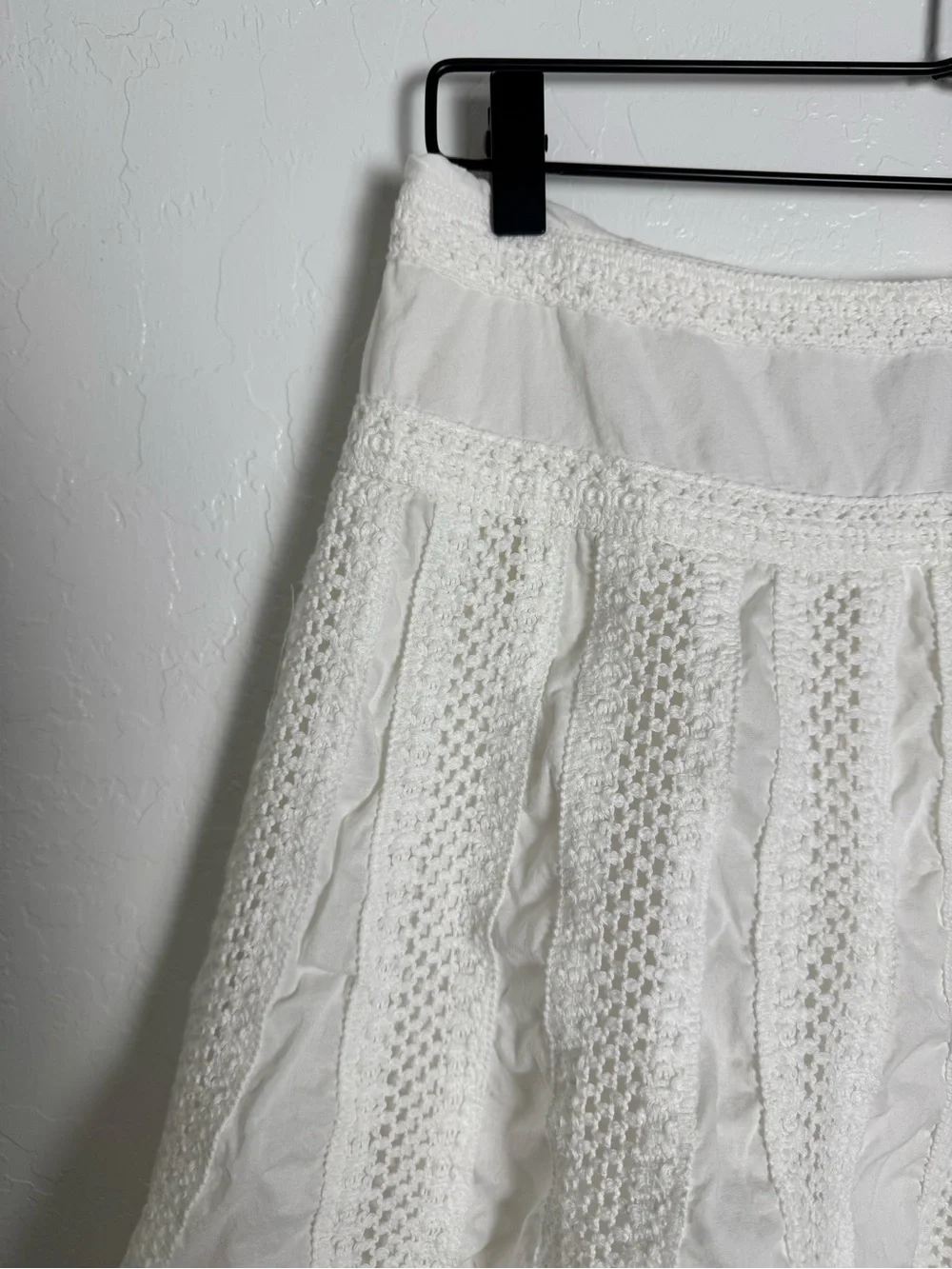 New York & Company White Open Knit Crochet Skater A-line Skirt